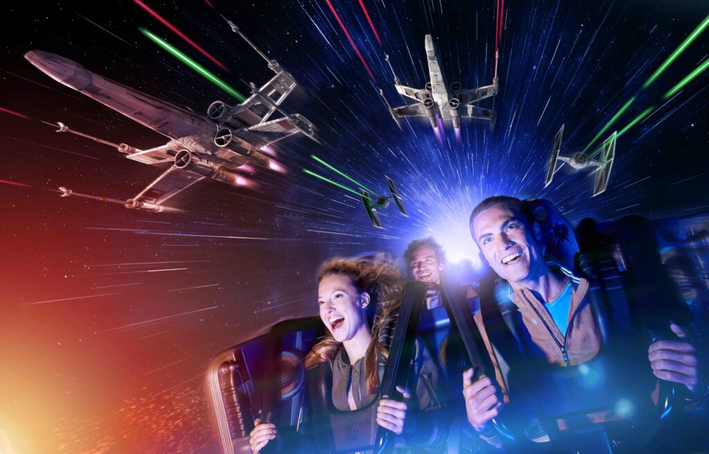 Riders on hyperspace mountain at Disneyland Paris