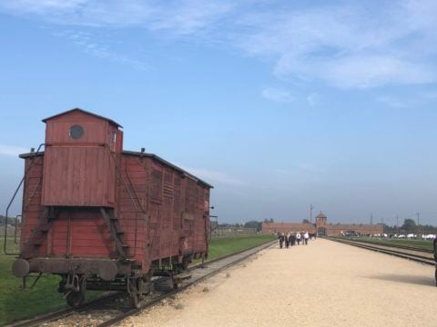 The entrance and railroad at Birkenau