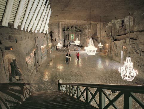 The underground cathedral carved into the rock at Wieliczka Salt Mine